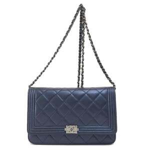 CHANEL Authentic Blue Lambskin Leather Wallet